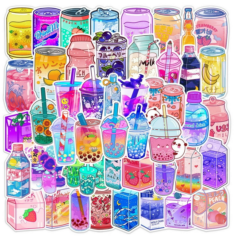 Pnellth Drink Stickers Strong Stickiness 50Pcs/Set Cartoon Milk Cup  Drinking Shape Stickers DIY Stylish Party Supplies 
