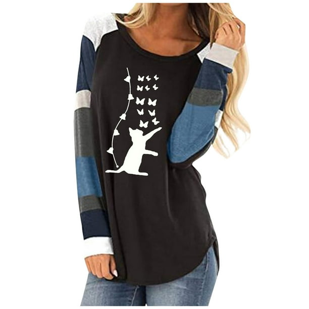 Blusa informal con estampado de retazos de manga larga y cuello redondo para mujer a la moda Fridja fjkfkj1958