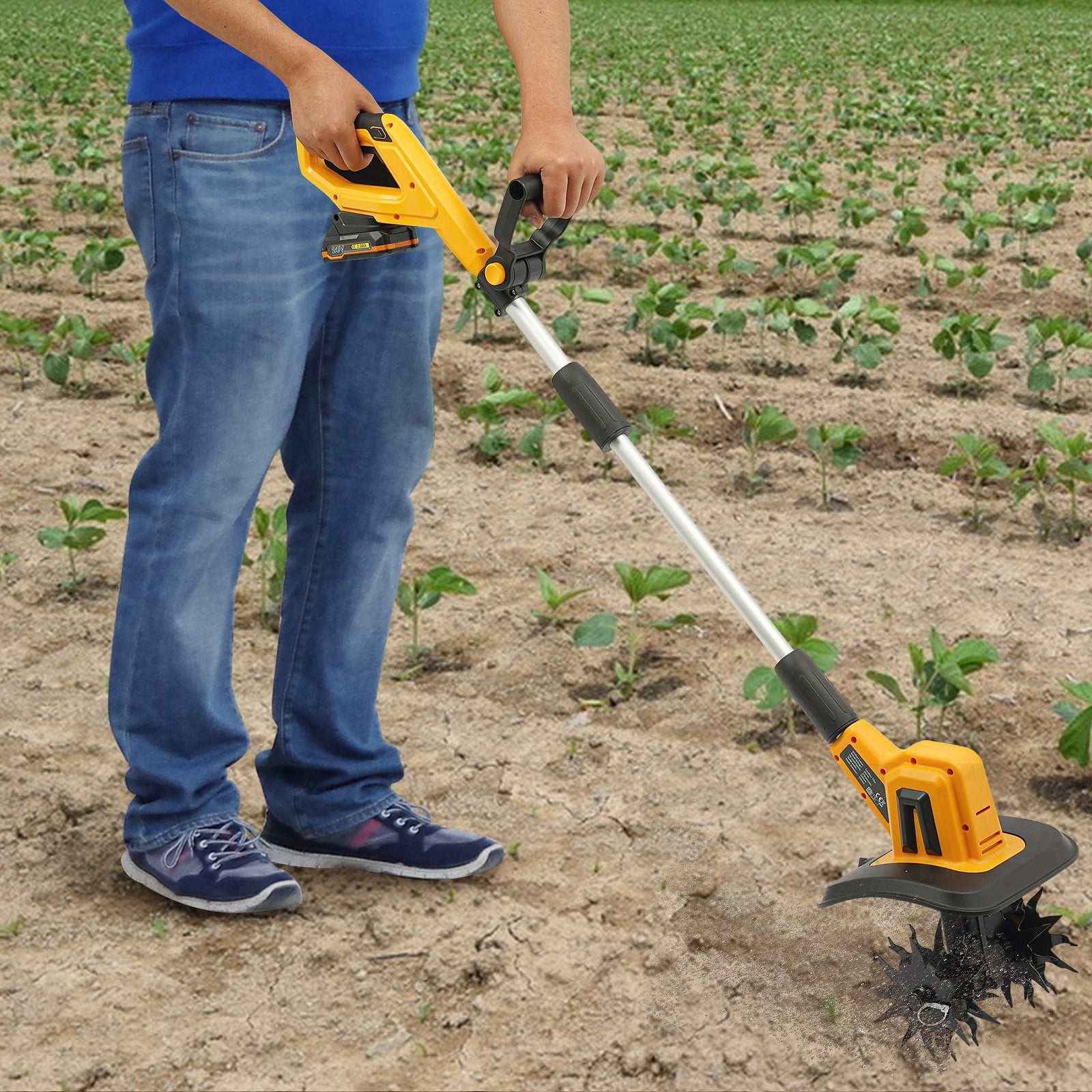 300W Cordless Tilling Machine Lithium Battery Garden Micro Tiller Tilling Machine for Gardens, Courtyards