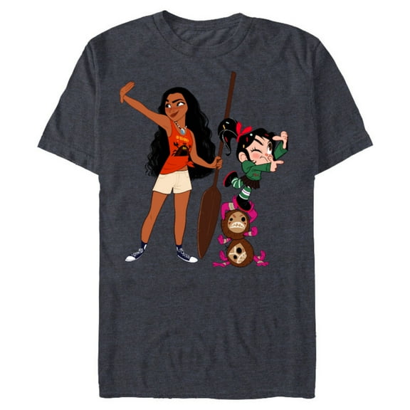 Disney Ralph Breaks the Internet Vanellope and Moana T-Shirt- Short Sleeve Blended T-Shirt for Adults - Customized-Navy Heather