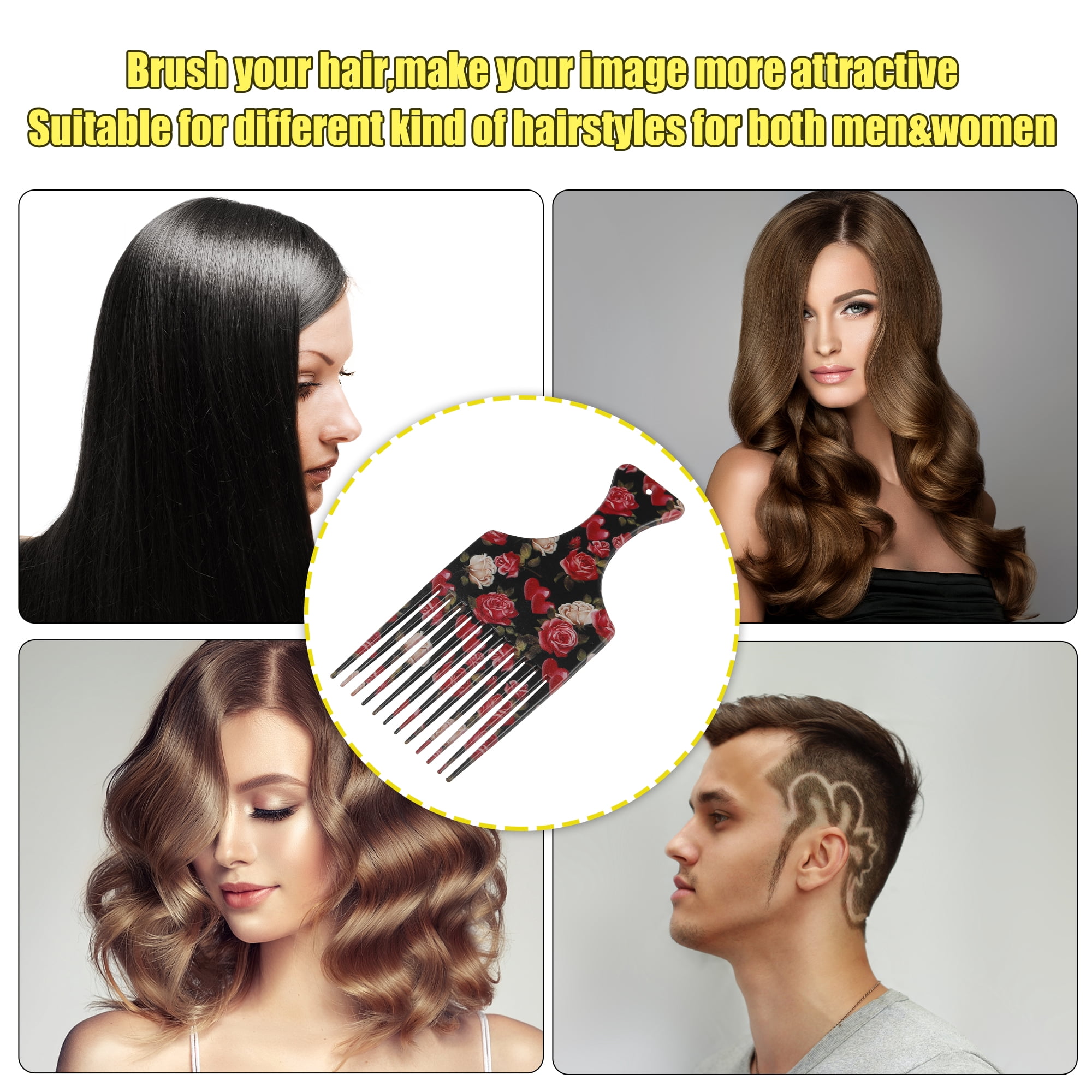 Unique Bargains Wide Tooth Afro Hair Pick Comb Hair Styling Tool for Men Plastic Flower M