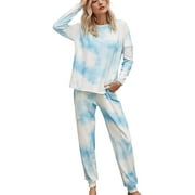 Women's Tie Dye Printed Pajamas Set Casual Long Sleeve Tops and Pants Pjs Loungewear Sleepwear