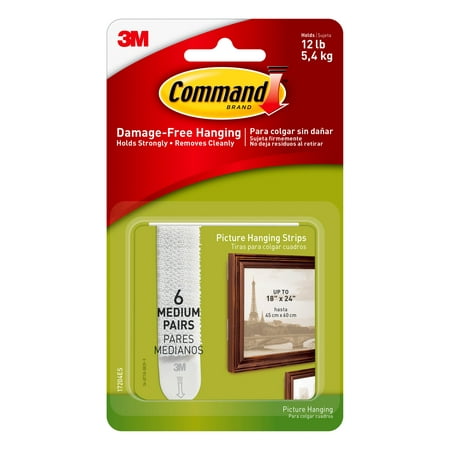 3M Command Brand Damage-Free Hanging Picture Hanging Strips Medium - 6 PR, 6.0 PR