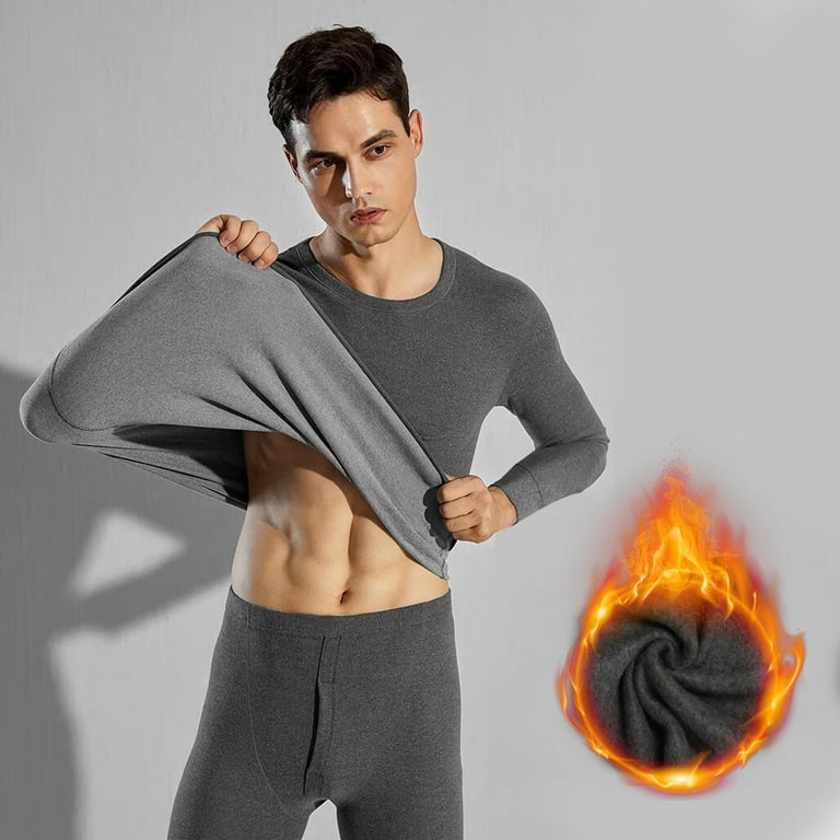 Men's 100% Cotton Long Johns Thermal Underwear Two Pieces Set-XL-Dark Gray