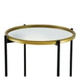 thumbnail image 3 of Ara 39 Inch Round 3 Tier Shelf, Metal, Mirrored Glass Shelves, Black, Gold- Saltoro Sherpi, 3 of 5