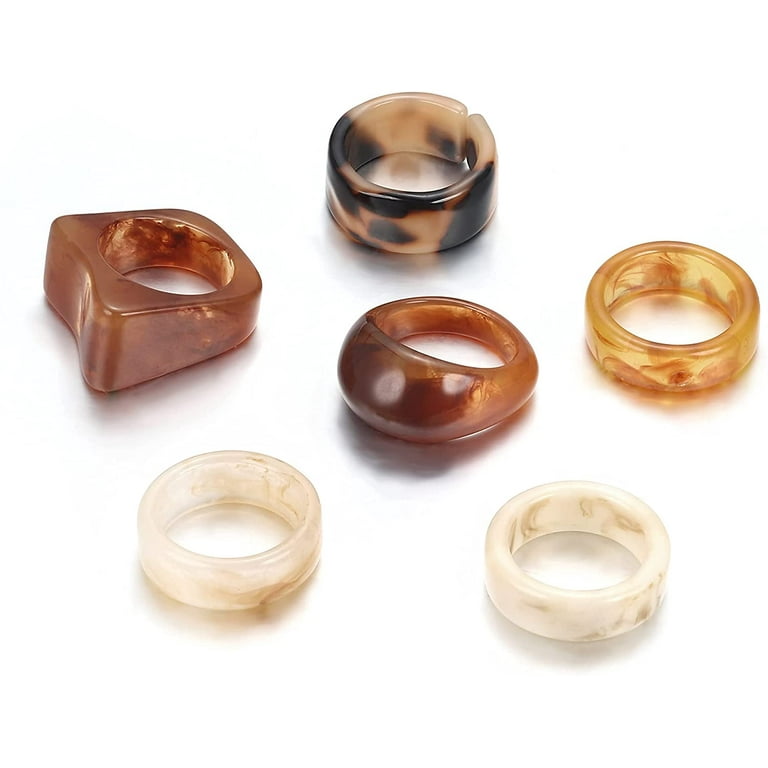 Acrylic Resin Rings Cute Trendy Rings Colorful Rings Plastic Resin  Stackable Chunky Ring set for Women Girls