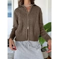 thumbnail image 5 of Women Trendy Collared Long Sleeve Zipper Front Cable Knit Cardigan Sweater Fall Oversized Coat Coffee L, 5 of 7