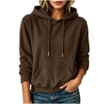 thumbnail image 2 of BRELIL Women's Fall Winter Hooded Pullover Sweatshirt Long Sleeve Solid Casual Basic Top Loose Cozy Outfit, Brown XL, 2 of 6