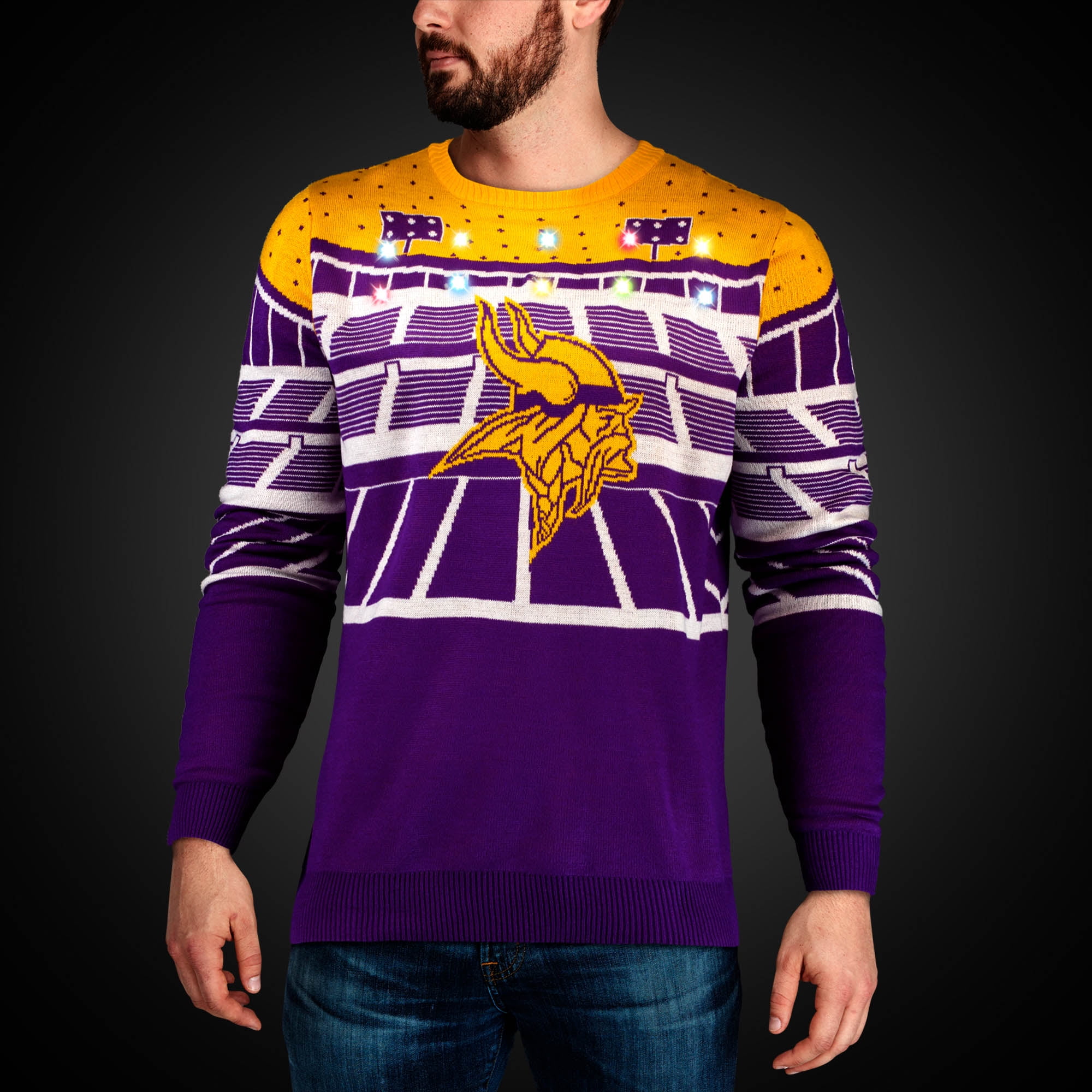vikings ugly sweater with lights