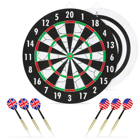 Best Choice Products Double-Sided Dart Board Game Set with 6 Brass-Tip Darts 6, (Best Cheap Electronic Dart Board)
