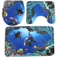 thumbnail image 3 of Abraza el encanto del océano, juego de cortinas de ducha con diseño de mundo submarino, alfombras antideslizantes, alfombrilla de baño, tapa de inodoro, delfín para niños, tela de poliéster, juego de, 3 of 7