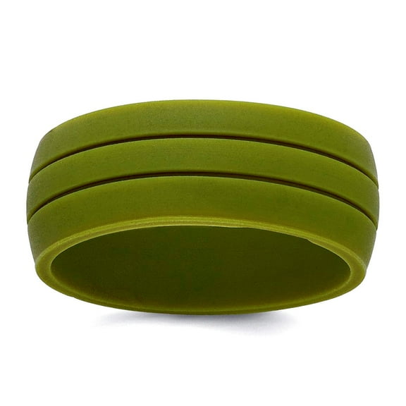 Silicone Olive Green 8.50mm Grooved Band Size 7 Ring for Women and Men
