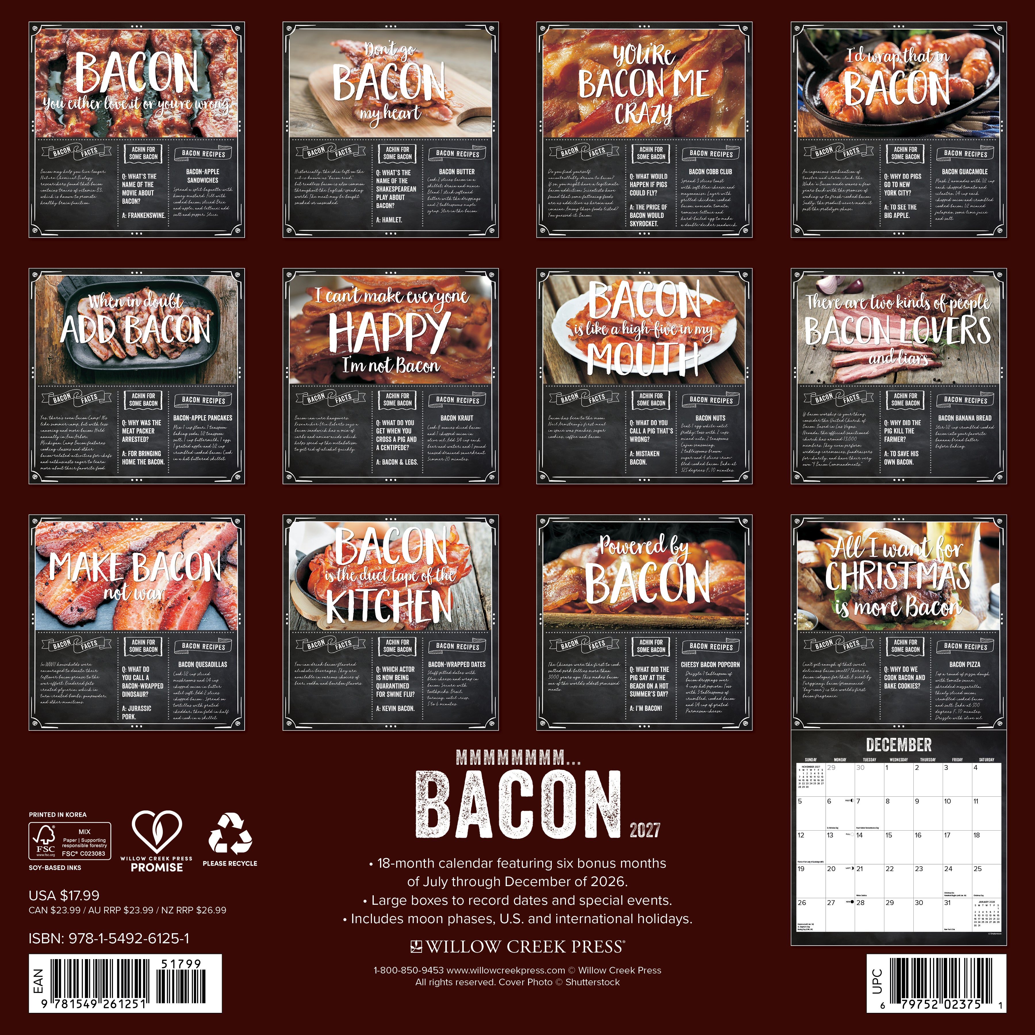 Willow Creek Press, MMMMMMMM… Bacon 2027 Wall Calendar