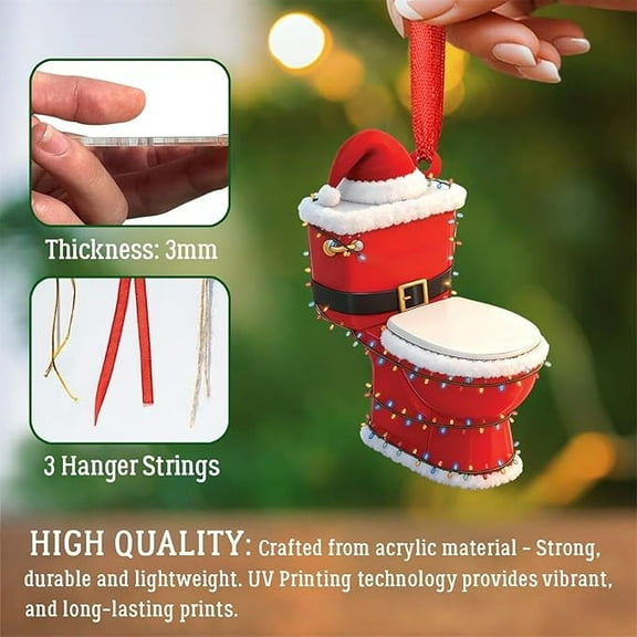 Funny Toilet Ornaments for Christmas Tree, Funny 2025 Toilet Christmas Ornaments - Funny 2024 Toilet Decor for Women Men - Acrylic Ornament
