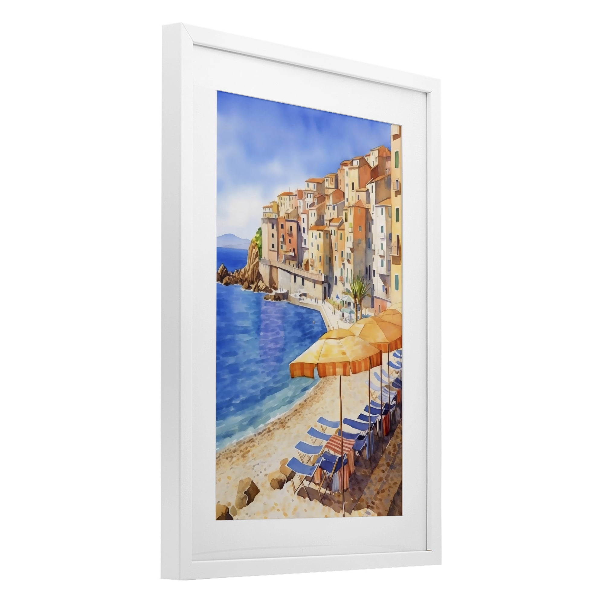 Stupell Industries Beach Lounging on Mediterranean Shore White Framed Print Under Glass, design by Creative Studio