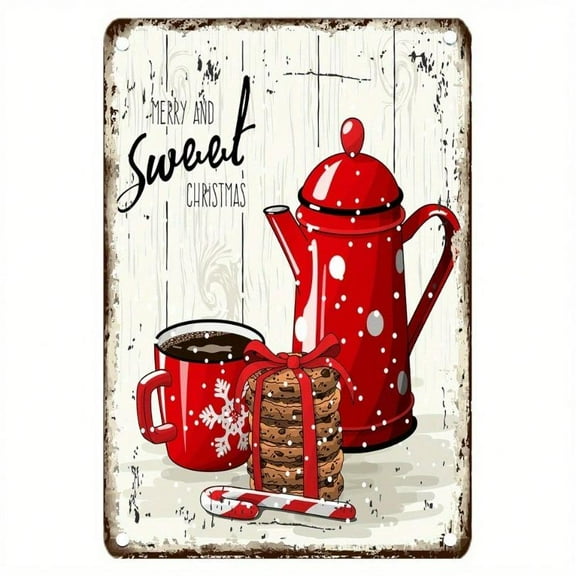 HELLOYOUNG Vintage Christmas Coffee & Biscuit Metal Sign, 12x8 Inch - Waterproof & Weather-Resistant Iron Wall Art with Pre-Drilled Holes for Home & Garage Decor,room decor，