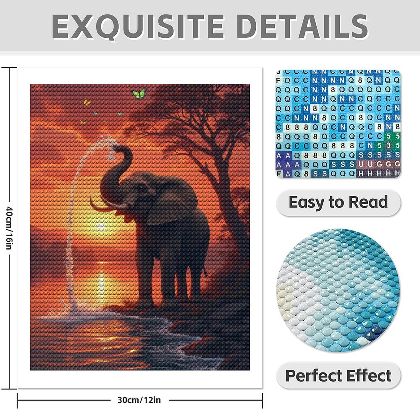 Diamond Art Kits for Adults - 5d Elephant Majestic Sunset Scene Diamond Painting for Adults, Diamond Art for Adults Beginners, Diamond Painting Kits for Adults for Home Wall Decor
