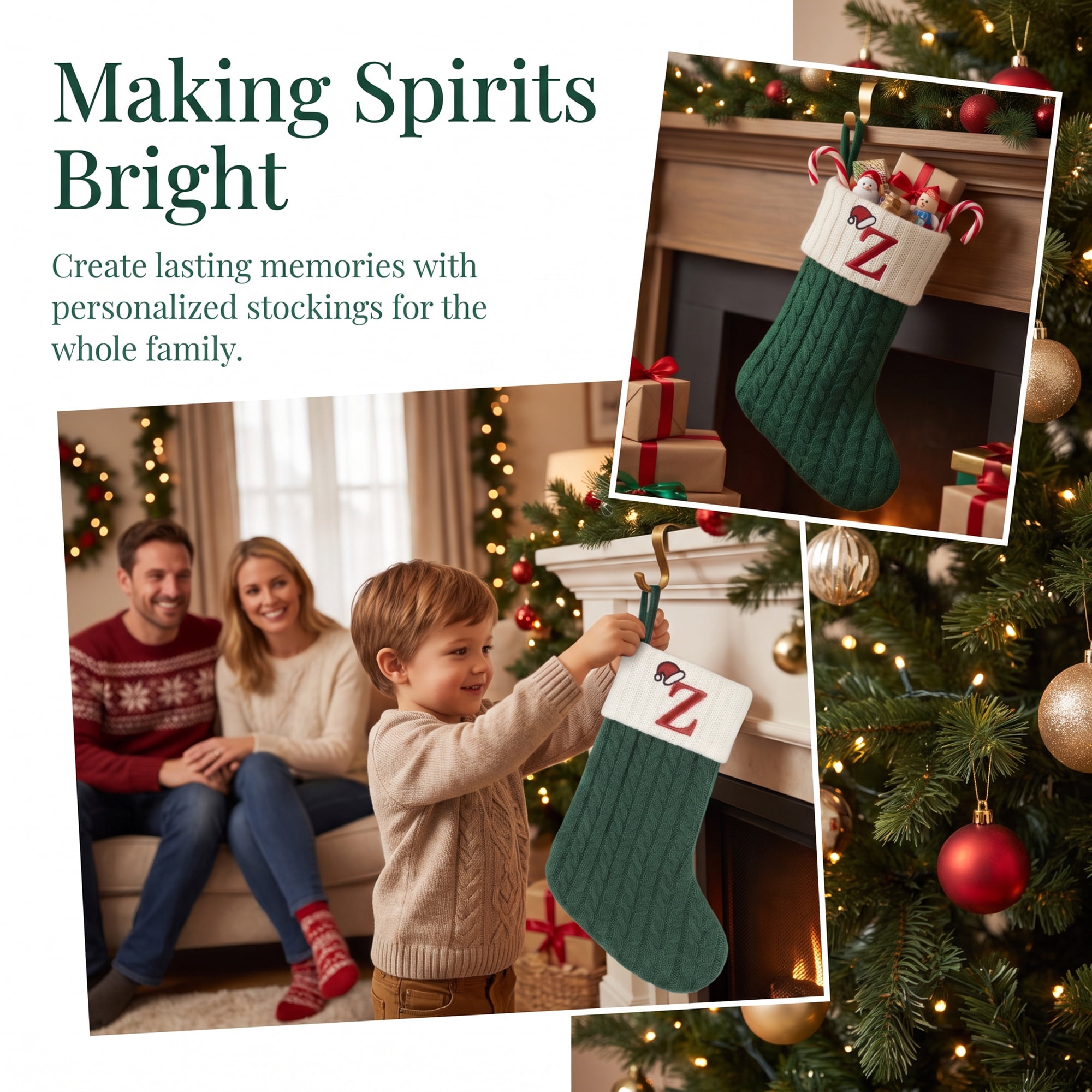 Unique Bargains Christmas Luxury Grand Hearth Accent Stocking Green Letter Z 8"