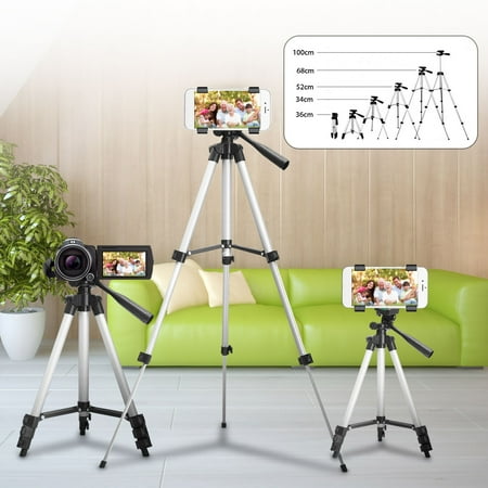 Mobile Phone Holder For Tripod 360° Travel Tripod Stand Mount w/ 4 Sections Stretchable Rod & Phone Clip Holder for iPhone Cell Phone & Camera ()