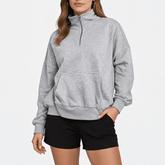 Womens Sweatshirts Quarter Zip Cropped Pullover Y2k Fleece Fall Fashion Tops Outfits