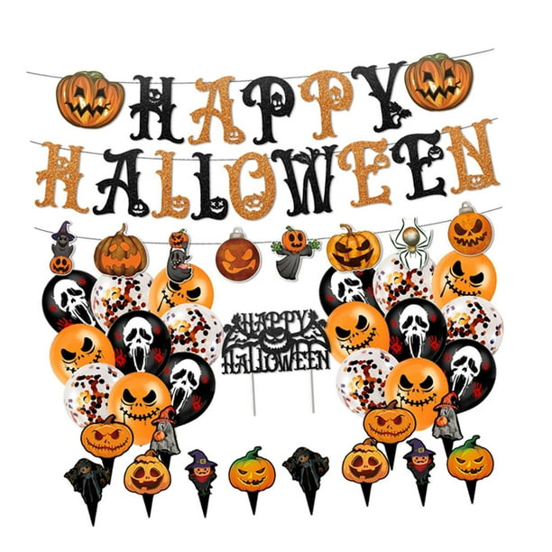 Conjunto de adornos para fiesta de Halloween, pancarta de terrorífica noche de brujas, accesorio para pastel y pared