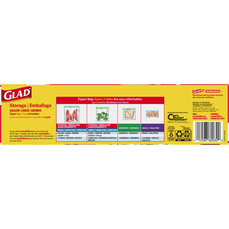Glad Food Storage Bags, Zipper Gallon, 40 Count Glad(12587600320):  customers reviews @