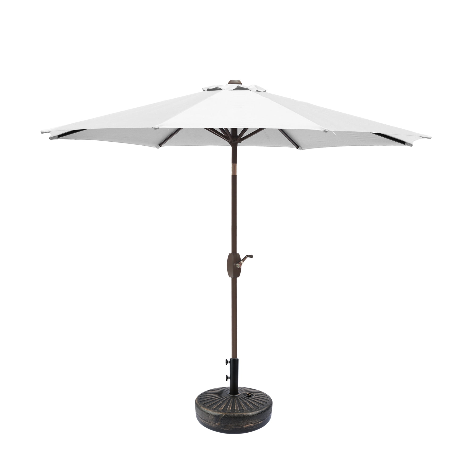Aldo 9 Ft Market Outdoor Patio Umbrella With Round Bronze Base White Walmart Com Walmart Com