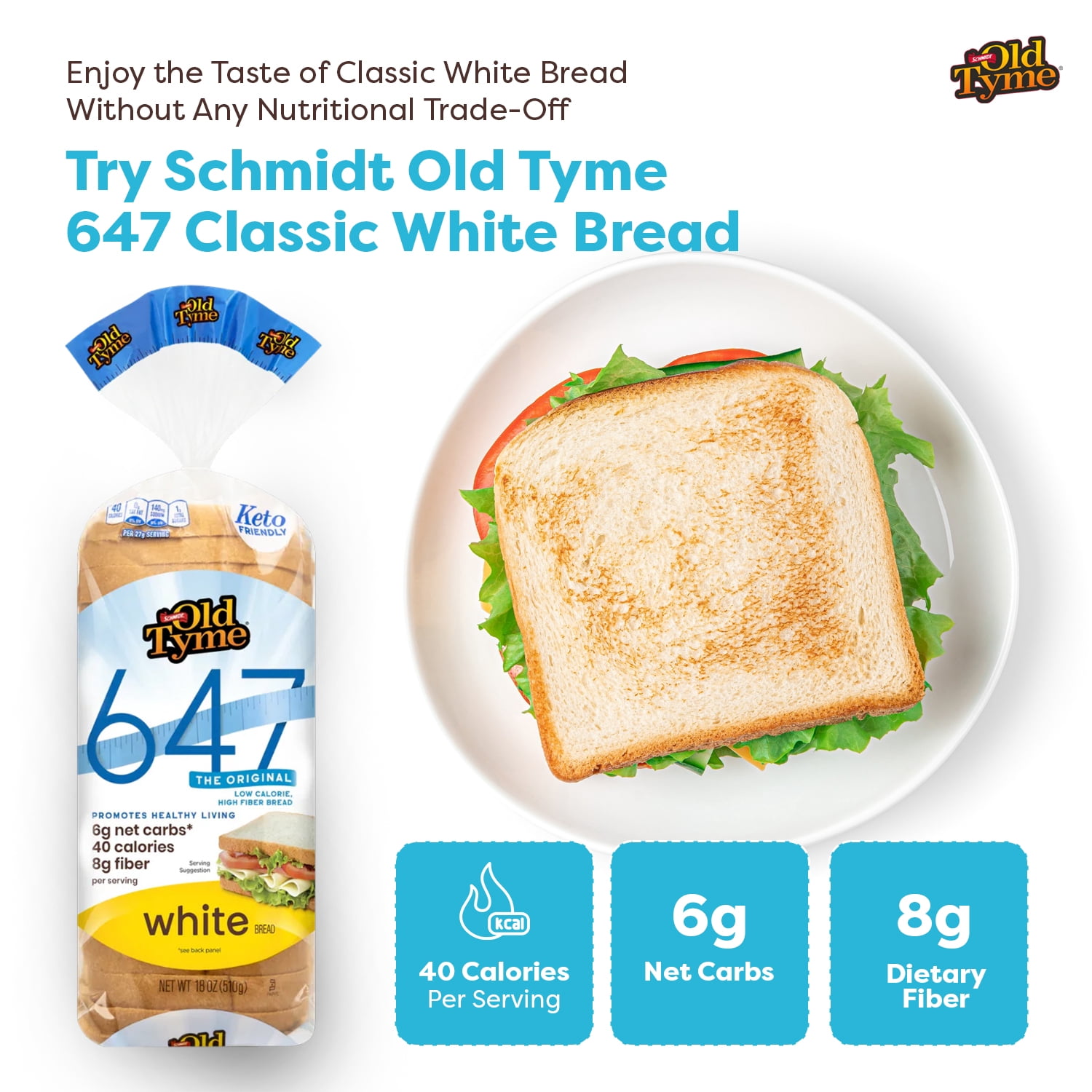 Schmidt Old Tyme 647 White Bread, Keto Friendly, 18 oz Freshly Baked Loaf