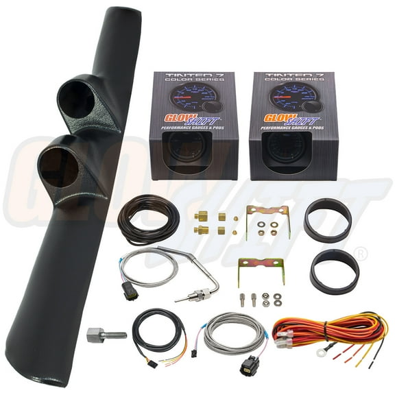 GlowShift | 2nd Gen 1998-2002 Dodge Ram Black Full Size Dual Pillar Pod with Tinted 7 Color Series 60 PSI Boost Gauge & 1500 Pyrometer EGT Gauge
