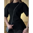 thumbnail image 2 of Womens Batwing Dolman Sleeve Summer Knit Top Ribbed Cinched Waist Black XXL, 2 of 9