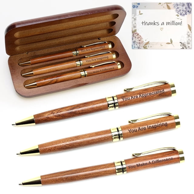 Juego de bolígrafos Renawe, 3 unidades, caja de regalo de madera, citas positivas