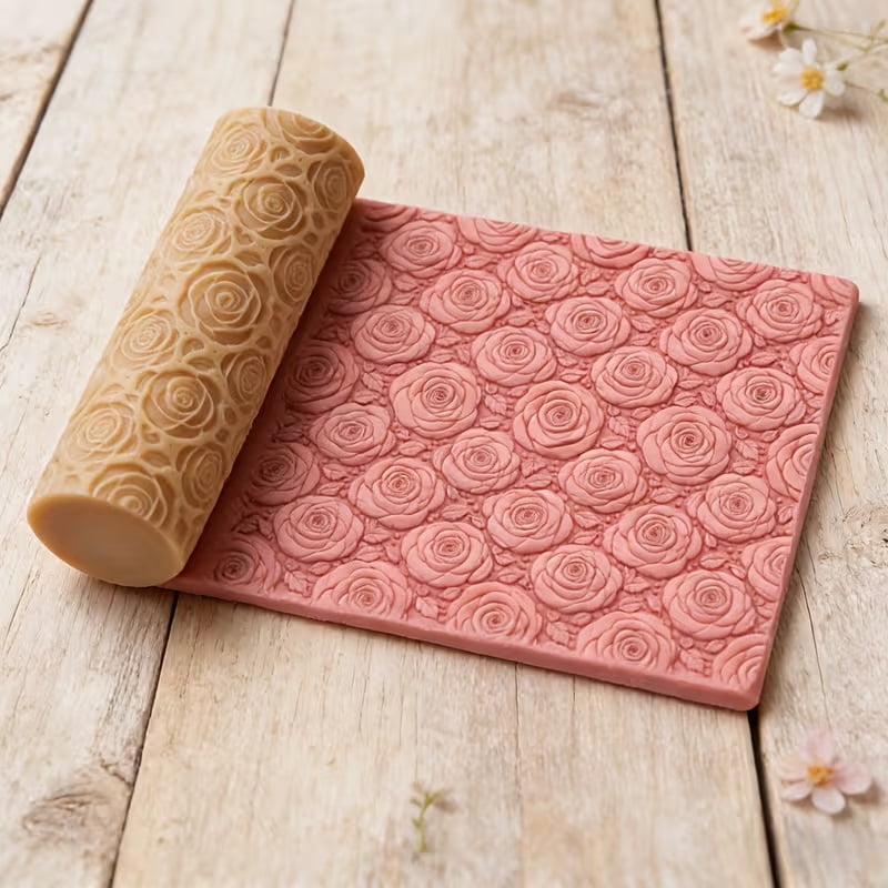 Small Rose Texture Embossed Polymer Clay Roller - A must-have tool for ceramic sculptures
