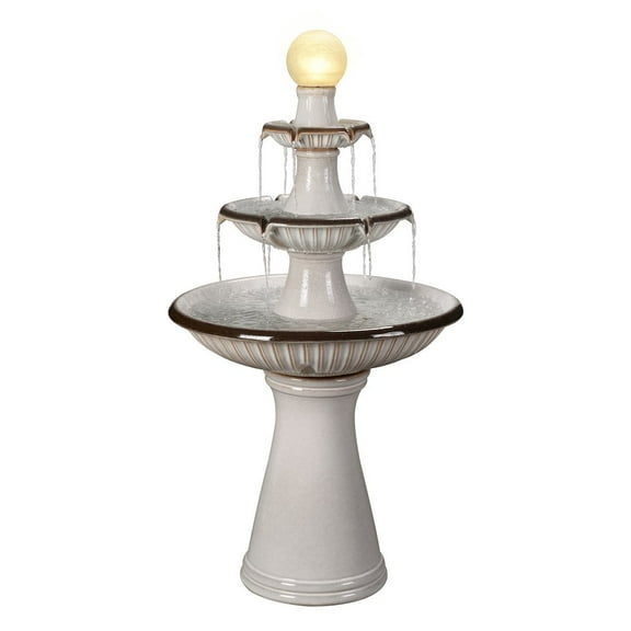 Hi-Line Gift Ltd. 3 Tier Ceramic Fountain with Lights - Ivory Elegance