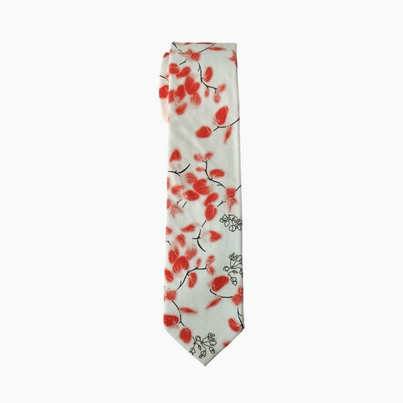 Red Leaf Print Cotton Necktie