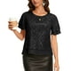 thumbnail image 1 of Craaazy Women's Sparkle Short Sleeve Top with Scallop Hem and Round Neck Gifts, 1 of 9