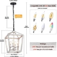 thumbnail image 2 of 4 Light Chandelier, Industrial Ceiling Light Black Lantern Light Fixtures with Farmhouse Metal Cage Adjustable Height Rustic Geometric Hanging Light E12 Base for Kitchen Island, Entryway, Indoor Use, 2 of 6