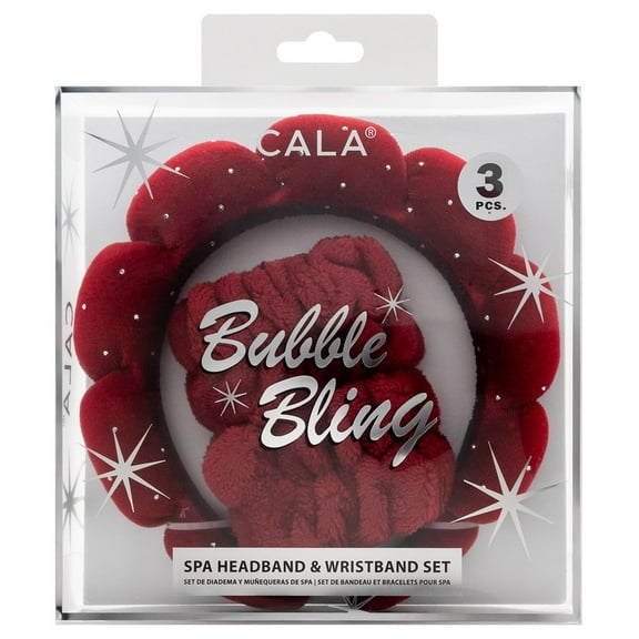 Cala Spa Headband & Wristband Set (Red) - Soft, Stretchy, Water-Absorbent Hair Accessories for Women, Ideal for Skincare, Makeup Application, and Spa Use