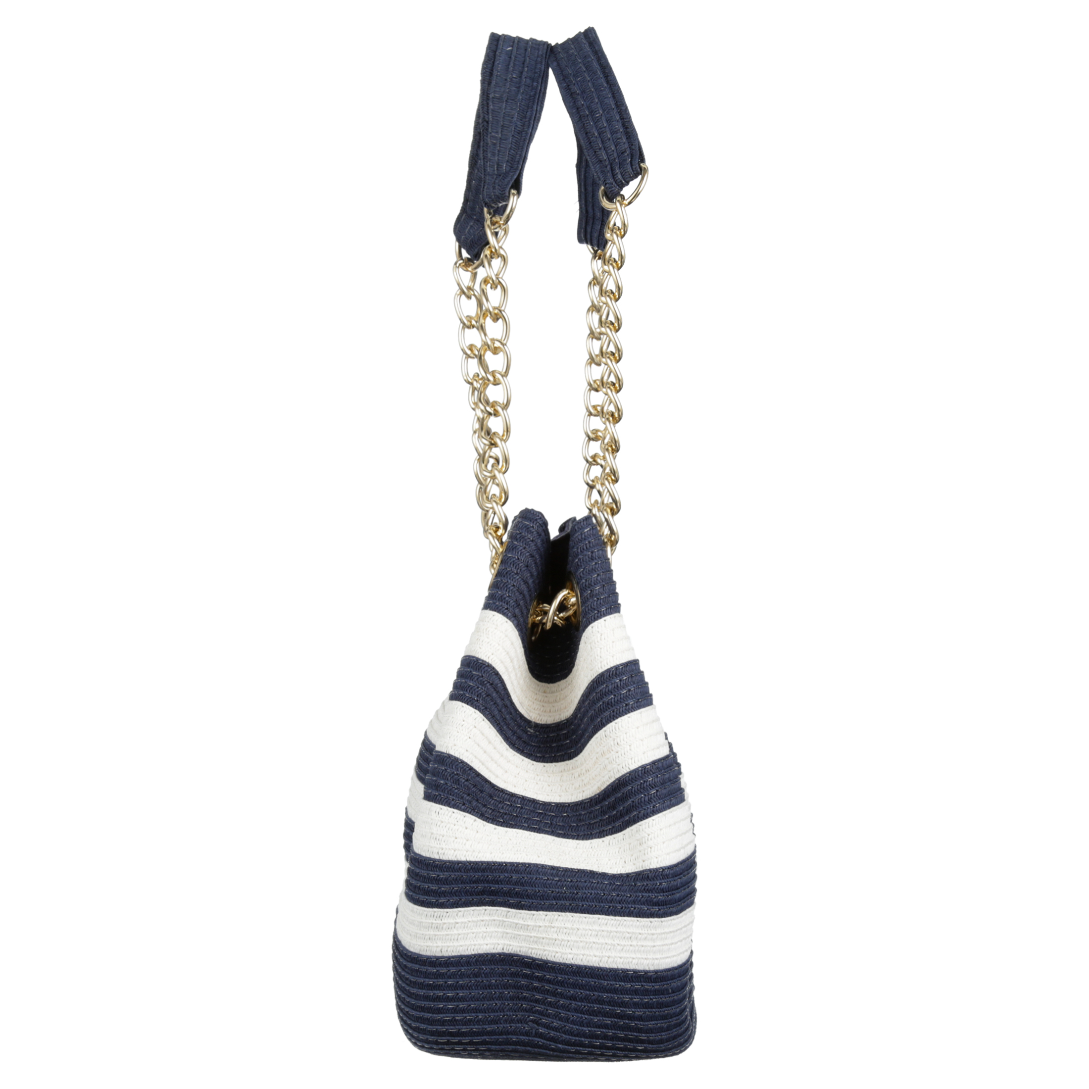 Magid Women's Adult Paper Straw Beach Handbag with Gold Chain Navy White - image 4 of 4