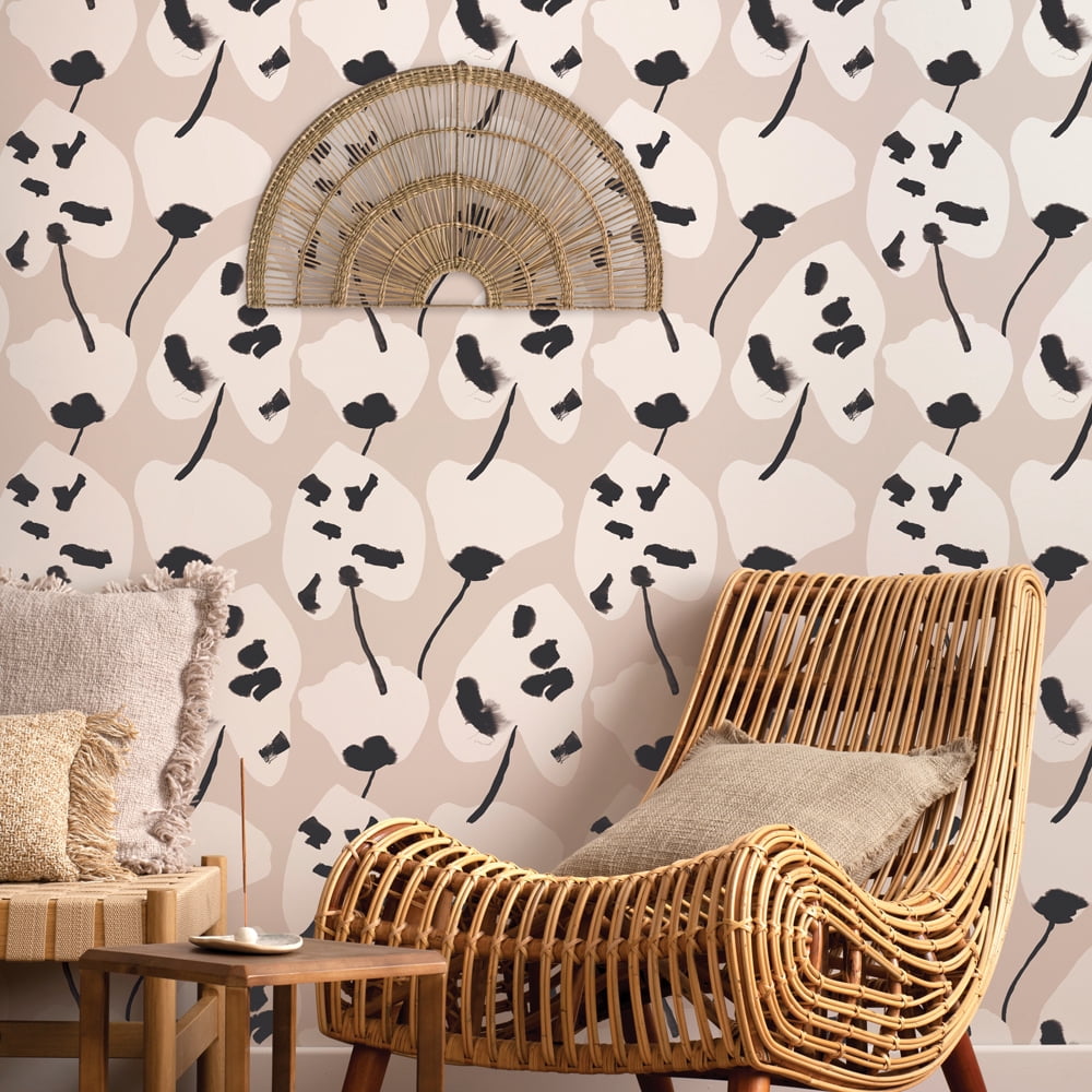 Tempaper Painted Palm Cocoa Chic Peel and Stick Wallpaper, 20.5" x 16.5'