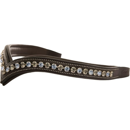 Exion Horse Browband For English Bridle | V-Shape Padded Equestrian Browband For Show & Dressage | Clear Grey and Aqua Blue Crystal Browband For Horses