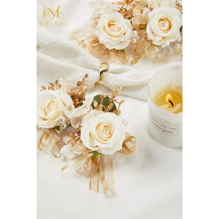 Meldel Champagne Wrist Corsage for Prom, 6pcs Beige Rose Corsages for  Bridal Bridesmaid Girl Women, Wrist Flower for Wedding Mother of Bride and