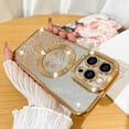 thumbnail image 2 of for iPhone 15 Case,Compatible with MagSafe Love Heart Plating Camera Protection Clear Phone Case,  Glitter for Women Girls Shockproof Back Bumper 6.1"-Gold, 2 of 11