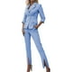 thumbnail image 1 of Gibobby Conjunto de sudadera y pantalones Elegante traje monocromático ajustado a la cintura con pantalón largo para mujer(Azul,XL), 1 of 5