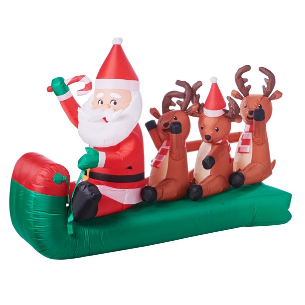 Holiday Time Santa with Reindeer Sleigh Inflatable, 6.5'