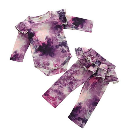 

Toddler Kids Baby Boys and Girls Long Fiy Sleeved Romper Sleepwear Outfits Spring and Autumn Fashion Tie-dye Printing Round Neck Pajamas Children s Comfortable Loose Home Clothes