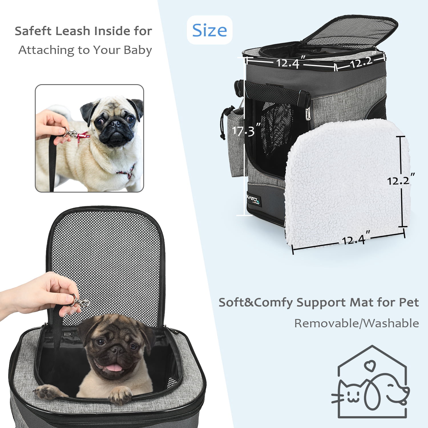 Pawsse Pet Carrier Backpack for Dogs and Cats up to 15 lbs, 16" H x13.2" L x12" W, Black
