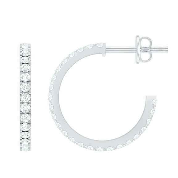 Rosec Jewels Natural Diamond Minimal Hoop Earrings for Women, Diamond Gemstone Hoop Earrings in Gold (0.50 CT, HI-SI Quality, April Birthstone), 925 Sterling Silver