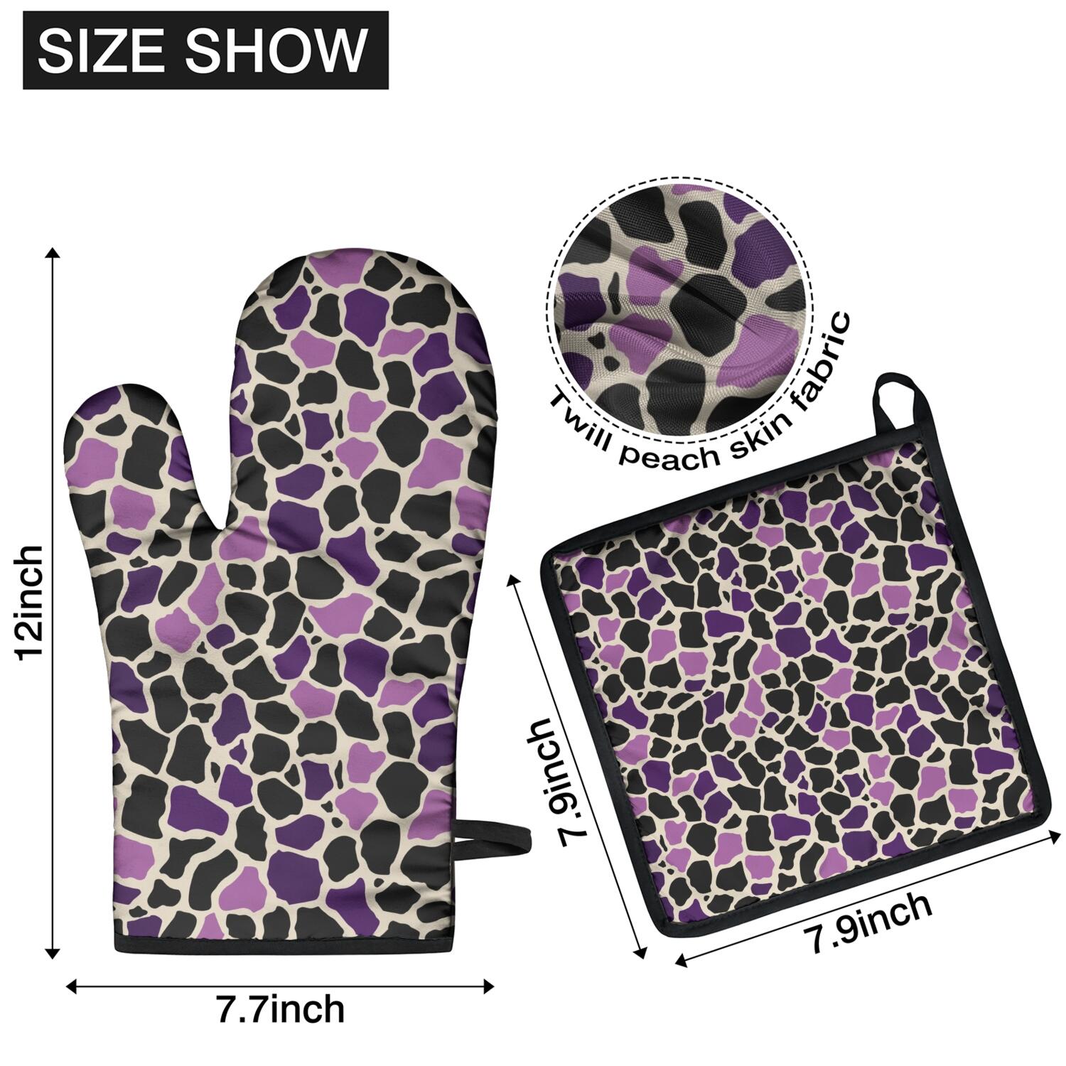 Leopard Print Oven Mitts and Pot Holders Set Of 4, Heat Resistant Kitchen Gloves with Non-Slip Grip, Hanging Loop, Soft Cotton Lining for Baking, Cooking, Grilling, Barbecue