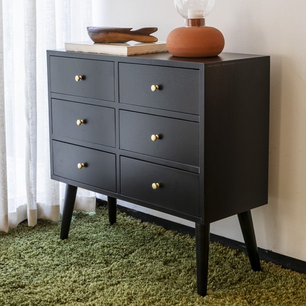 Mid Century Six Drawer Wood Accent Chest