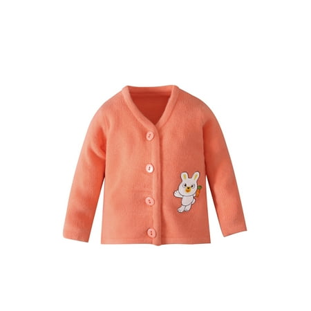

Canrulo Newborn Baby Girl Fall Winter Coat Clothes Long Sleeve V-Neck Buttons Knitted Rabbit Printed Jacket Orange 0-3 Months